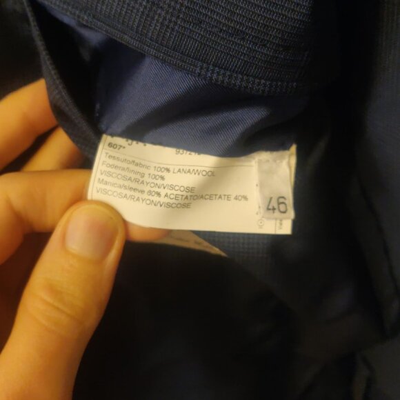 LBM 1911 Lubiam navy check 36US 46EU slim skinny fit unlined low rise 100% wool - Picture 5 of 10